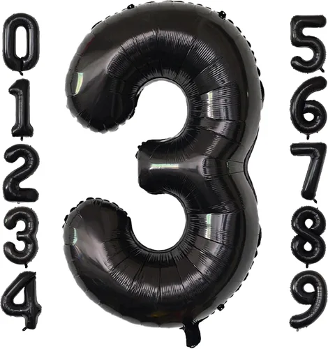 Vista 20 de Globos gigantes de números negros de 40 pulgadas, globos de aluminio de Mylar con helio para cumpleaños, globo número 0 para decoración de fiestas