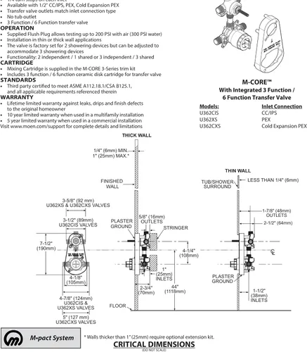 Vista 5 de Moen M CORE Válvula de ducha mezcladora con transferencia integrada de 3 o 6 funciones, conexiones y topes PEX de anillo de crimpado, U362XS