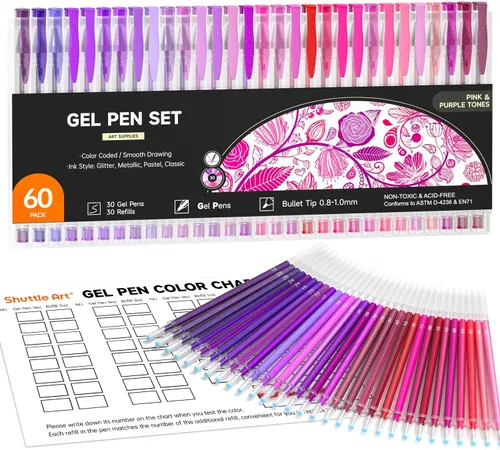 Vista 10 de Shuttle Art Paquete de 60 bolígrafos de gel de tono rojo amarillo, 30 bolígrafos de gel rojo, naranja, amarillo, con 30 recambios para adultos