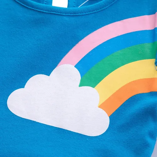 Vista 4 de Vestidos casuales de unicornio de algodón de manga corta y cuello redondo para niñas de 2 a 7 años