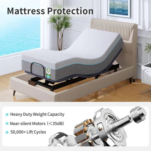 Vista 8 de Vipbear Base de cama ajustable individual XL, marco de cama de masaje doble cabezal y reposapiés, cama eléctrica con control remoto inalámbrico