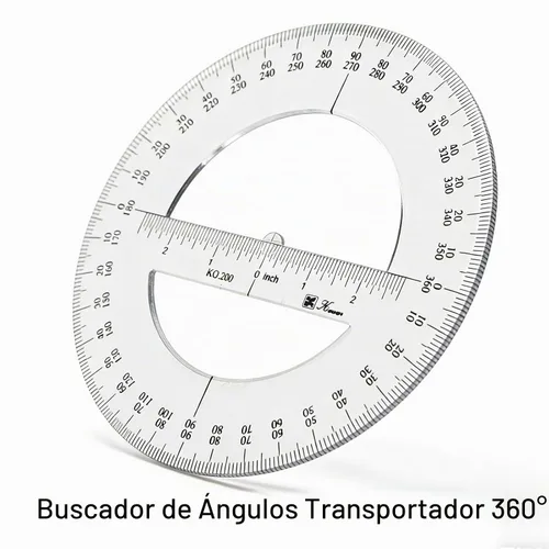 Vista 2 de SEIWEI Transportador de 360 grados, regla circular matemática de 7.8 pulgadas, herramienta de medición de ángulo de plástico transparente con escala