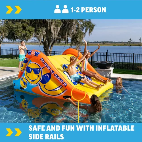 Vista 2 de Wow Sports Slide N Smile Slide - Tobogán con diseño de cara feliz con 2 carriles, tobogán acuático flotante gigante para adultos y niños