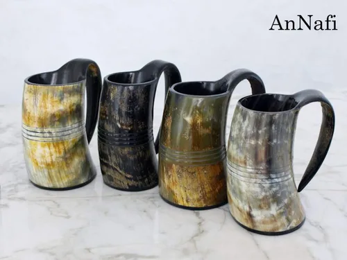 Vista 5 de AnNafi® Cuerno vikingo genuino, tazas de cuerno naturales hechas a mano para bebidas de cerveza, vino, aguamiel, colección Game Of Thrones, jarra