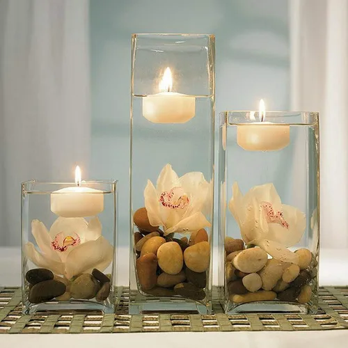 Vista 6 de WGV - Bloque de vidrio cuadrado alto para florero, longitud 3 pulgadas, altura 6 pulgadas, recipiente floral transparente, portavelas, terrario