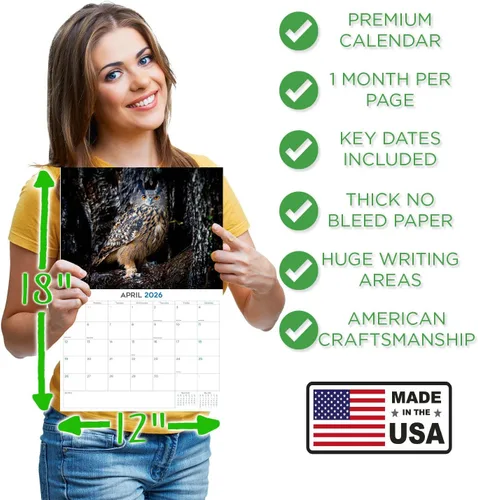 Vista 672 de Calendario de grises africanos 2025 2026 – Planificador mensual de pared de aves africanas – 12 x 18 pulgadas (abierto), calendario de pared