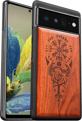Vista 11 de Carveit Funda de madera para Pixel 6 Pro [madera real y TPU suave] a prueba de golpes, híbrida, cubierta de madera única y elegante compatible