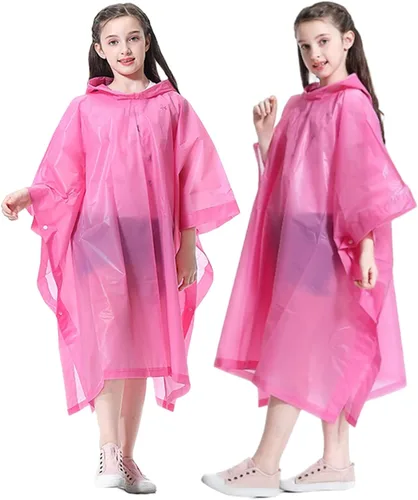 Vista 14 de Poncho de lluvia para niños, reutilizables, paquete de 2 abrigos impermeables de EVA con capucha para niños y niñas azul X2