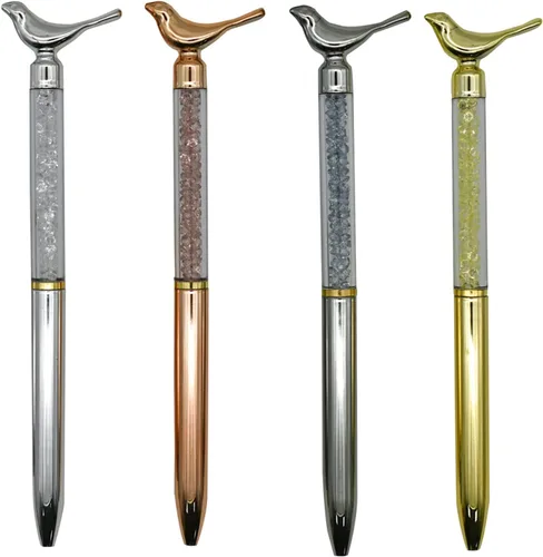 Vista 9 de Maydahui 12 bolígrafos retráctiles para pájaros, novedosos bolígrafos de paloma de cristal de arenas movedizas, tinta negra, para escuela, oficina