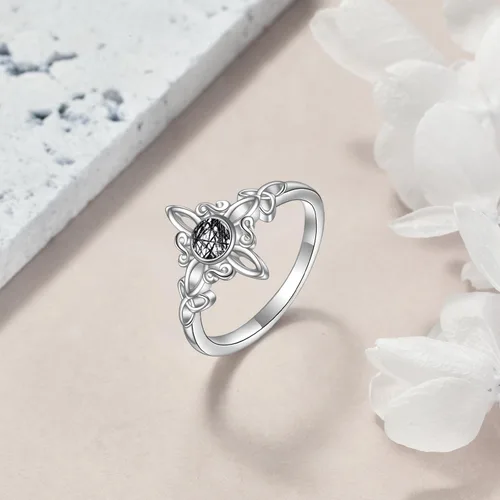 Vista 4 de YAFEINI Anillo de nudo de bruja de plata de ley 925, anillo de nudo de trinidad celta, joyería de nudo de bruja para mujer