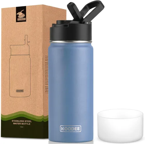 Vista 146 de koodee Botella de agua para niños, botella de agua de acero inoxidable de 12 onzas con aislamiento al vacío para la escuela, botella de agua de boca
