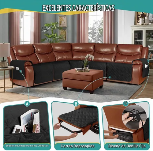 Vista 5 de Ruaozz Fundas de Sofá Seccional Reclinable Extra Grandes Impermeables Funda de Sofá para Sofá Reclinable en Forma de L de 5 Asientos Fundas de Sofá