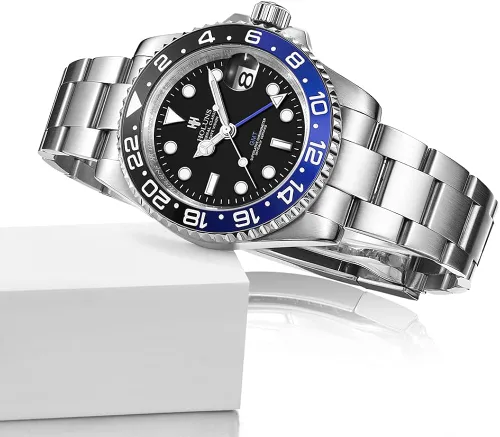 Vista 3 de Reloj automático GMT de lujo para hombre, reloj de negocios luminoso de acero inoxidable impermeable con zafiro