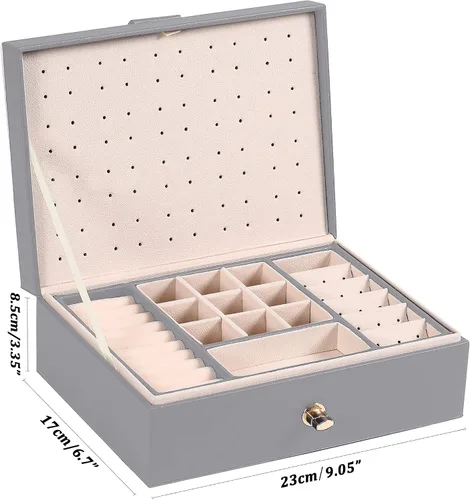 Vista 7 de QBestry Organizador de aretes de tuerca para mujeres y niñas caja de joyería gris para aretes collar organizador de joyas caja de aretes para mujer