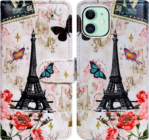 Vista 21 de Bcov - Funda para iPhone 13, funda tipo cartera de cuero verde con diseño de pájaro negro, funda con solapa y soporte con ranura para tarjetas