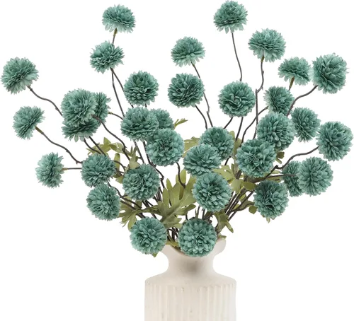 Vista 32 de DuHouse 6 piezas de flores artificiales de seda falsa pompón crisantemo, pequeña mini bola de crisantemo de seda con tallos para bodas DIY arreglos
