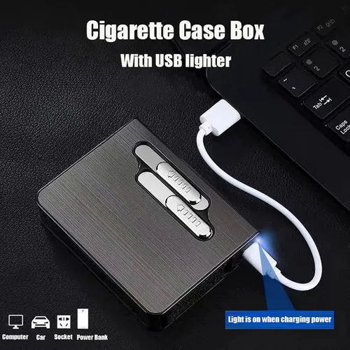 Vista 6 de Caja de cigarrillos con encendedor, 10 cajas de cigarrillos de tamaño regular, soporte de expulsión automática integrado con encendedor de doble