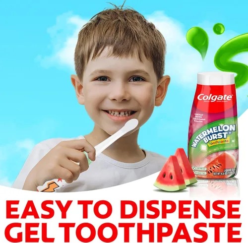 Vista 10 de Colgate pasta de dientes anticavidades para niños con flúor para edades de 2+, sabor a explosión de sandía - 4.6 onzas (4 unidades) For Ages 2 and