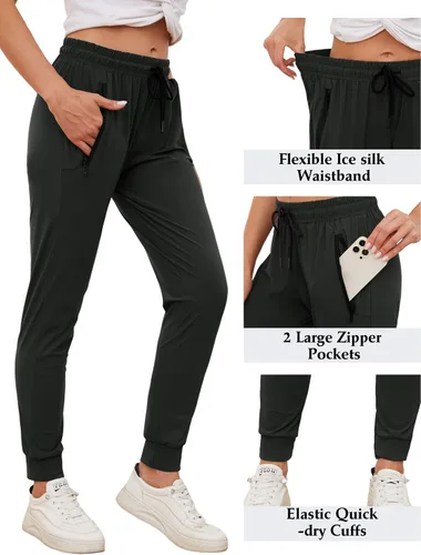 Vista 4 de SPECIALMAGIC Women's Lightweight Athletic Joggers with Zipper Pockets Summer Track Pants Quick Dry for Running Yoga Workout