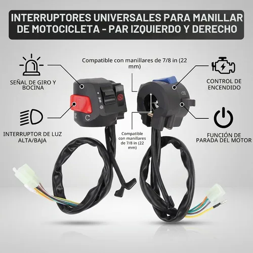 Vista 6 de Kit completo de control de manillar de motocicleta, ajuste universal con intermitentes de bocina para faros delanteros para todas las motocicletas