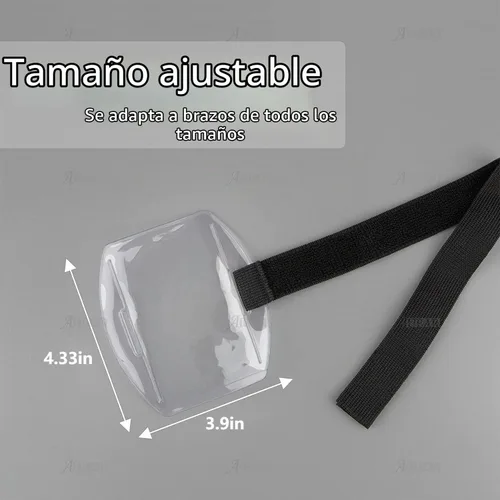 Vista 5 de AUEAR, Paquete de 5 brazaletes de identificación con correa elástica ajustable negra, etiqueta de plástico transparente Negro