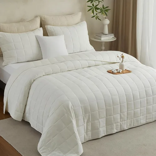 Vista 2 de Powdion Edredón 100% Lino Queen, Puntada de Caja Lino Francés Frontal Algodón Posterior Ropa de Cama, Colcha Vintage Occidental Prelavada para Todas