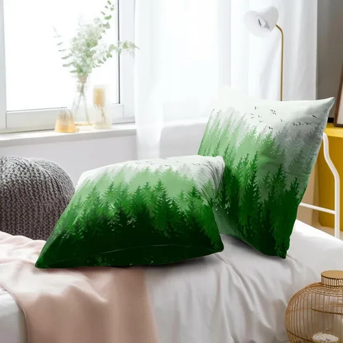 Vista 8 de Juego de 2 fundas de almohada de bosque de abedul, fundas de almohada decorativas de montaña de madera verde oscuro brumoso de 16 x 16 pulgadas