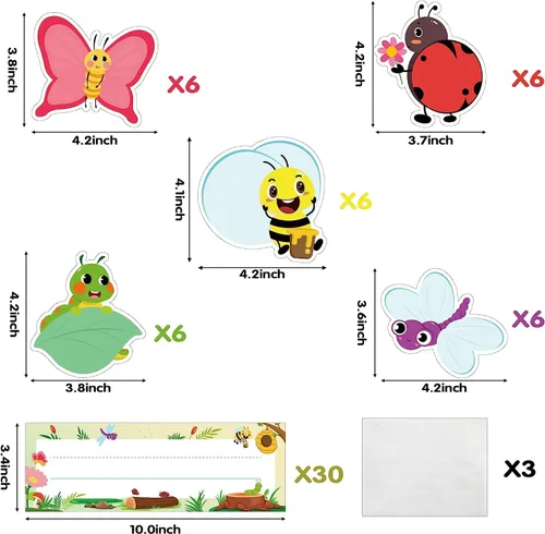 Vista 2 de BeYumi Juego de 60 placas de identificación de insectos, detalles de aula, etiquetas de nombre para el regreso a clases, mariposa, mariquita, abeja
