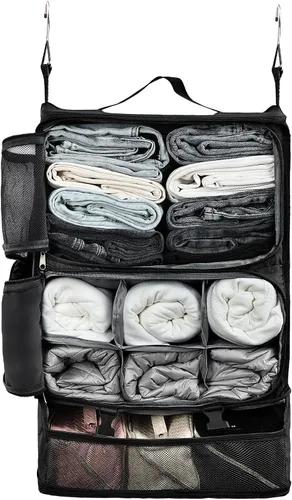 Vista 26 de Surblue Bolsa de Almacenamiento para Viaje con Estantes Colgantes, Cubo de Empaque de Compresión para Maleta Plegable con Capa Extensible de Gran