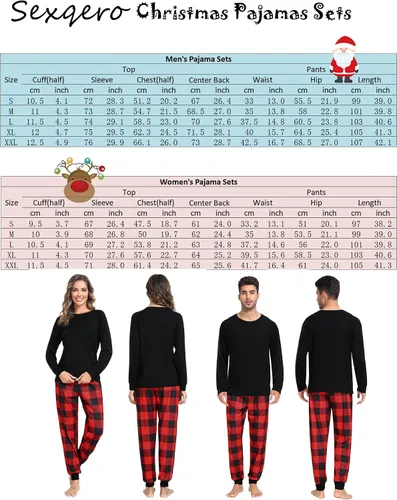 Vista 6 de Sexqero Conjunto de pijama familiar de Navidad a juego para parejas, ropa de dormir con botones y manga larga, a cuadros, conjunto de descanso S-XXL