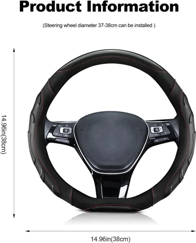 Vista 7 de Ergocar Funda deportiva en forma de D, transpirable, antideslizante, de fibra de carbono y piel de microfibra, protector de volante de automóvil