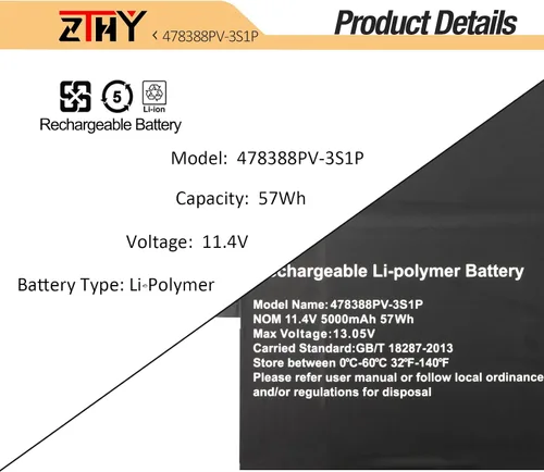Vista 3 de ZTHY 478388PV-3S1P U478388PV-3S1P U478388PV Reemplazo de batería para portátil Gateway GWTN156-12 GWTN156-12BI GWTN156-12BK GWTN156-12BL
