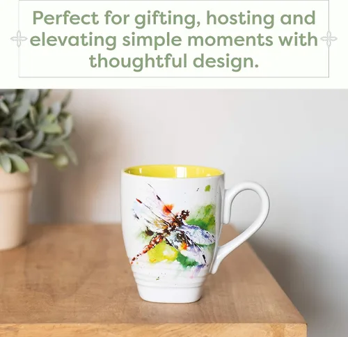 Vista 5 de Dean Crouser colección de taza de porcelana con diseño de acuarelas, Dragonfly