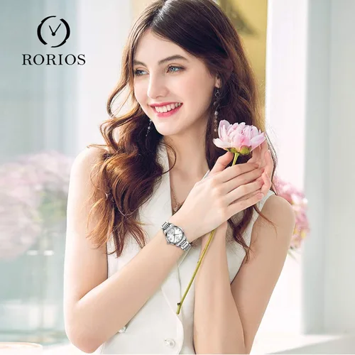 Vista 2 de RORIOS Reloj automático para mujer, reloj mecánico automático, con banda de acero inoxidable, calendario, reloj de mujer, luminoso, para mujer