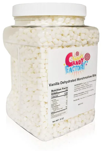 Vista 2 de Sarah's Candy Factory Mini trozos de malvavisco deshidratados de vainilla en frasco, 8 onzas