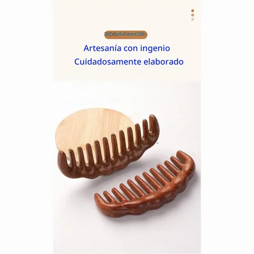 Vista 6 de Peine de madera para el cabello, peine rizador, peines de masaje de dientes anchos, marrón, 1 paquete (talla A1)