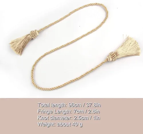 Vista 2 de Sujetadores de Cortina Hechos a Mano Decorativos Alzapaños de Cortina con Cuerda y Borla (Beige, 2P)