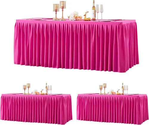 Vista 23 de Manteles de poliéster negro para mesas rectangulares de 4 pies, cubierta de mesa ajustada sin arrugas con falda de mesa plisada con volantes