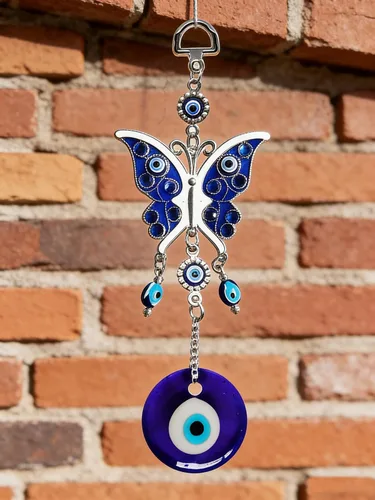 Vista 5 de Decoración colgante de pared con diseño de mariposa azul y ojo malvado, amuleto de mariposa para puerta de automóvil, accesorios colgantes de adorno