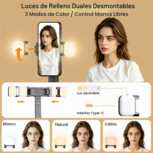 Vista 3 de Trípode de teléfono de 63 pulgadas con seguimiento automático de cara, rotación de 360° para selfie stick trípode para iPhone y cámara de acción