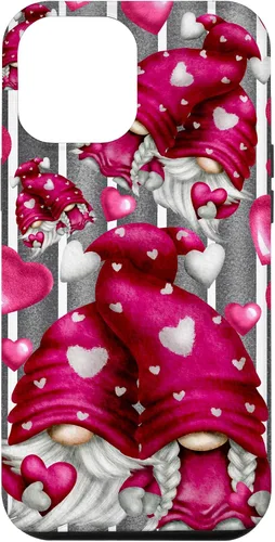 Vista 26 de Pink Heart Pattern On Grey Striped Decor Valentine Gnome Case for iPhone 17
