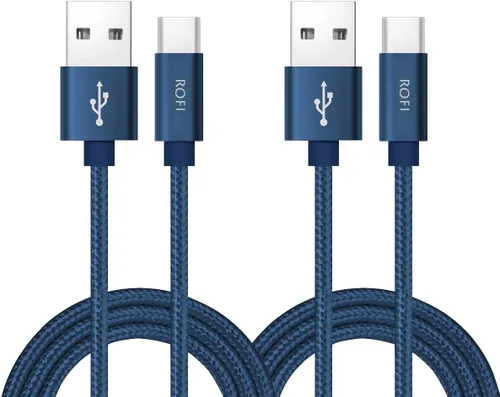 Vista 6 de RoFI Cable USB tipo C, [paquete de 2] cable USB C de nailon trenzado de carga rápida para Galaxy S10 S9 S8 Plus Note 9 8, Pixel, Moto Z, LG V30 V20