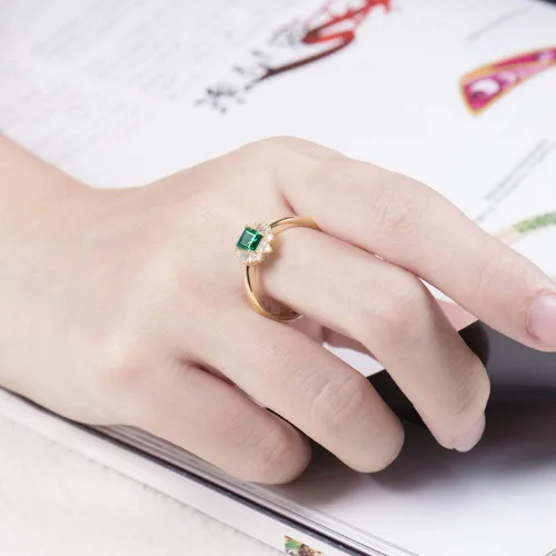 Vista 6 de Lanmi Anillo de oro amarillo de 14 quilates con diamantes naturales de esmeralda para mujer, compromiso de compromiso de boda, aniversario