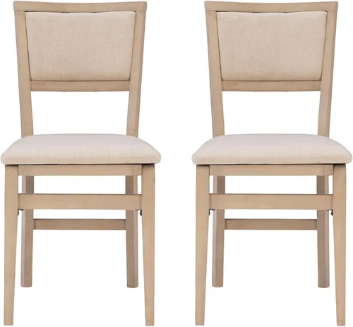 Vista 13 de Linon Keira Sillas plegables de madera rústica natural con asiento y respaldo acolchados en beige – Conjunto de 2