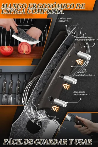 Vista 4 de ROCOCO - Juego de cuchillos de carnicero - 13 cuchillos para deshuesar vikingo para chef serbio Meat Cutting Knives with Roll Bag for Kitchen