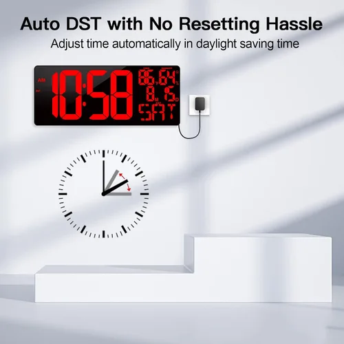 Vista 4 de [De gran tamaño] Reloj de pared digital grande de 18 pulgadas con control remoto, pantalla de reloj digital con atenuación automática