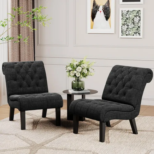 Vista 3 de Alunaune Silla de sala de estar, silla decorativa moderna, tapizada sin brazos, silla de dormitorio, sofá y respaldo de tela, sillón reclinable