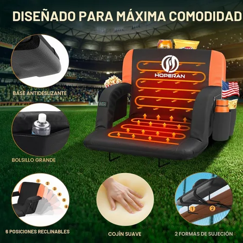 Vista 4 de HOPERAN Asientos de estadio con calefacción de doble cara para gradas con soporte de espalda, 3 niveles de calefacción, asientos con respaldo