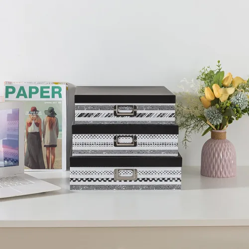 Vista 2 de SLPR Cajas de almacenamiento decorativas con tapas para decoración del hogar, juego de 3: almacenamiento de fotos en blanco y negro, cajas de cartón