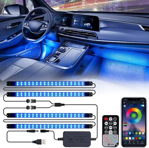 Vista 8 de Xprite Luces interiores de auto RGB mejoradas de 144 LED con control de aplicación inteligente/control remoto inalámbrico, modo de sincronización